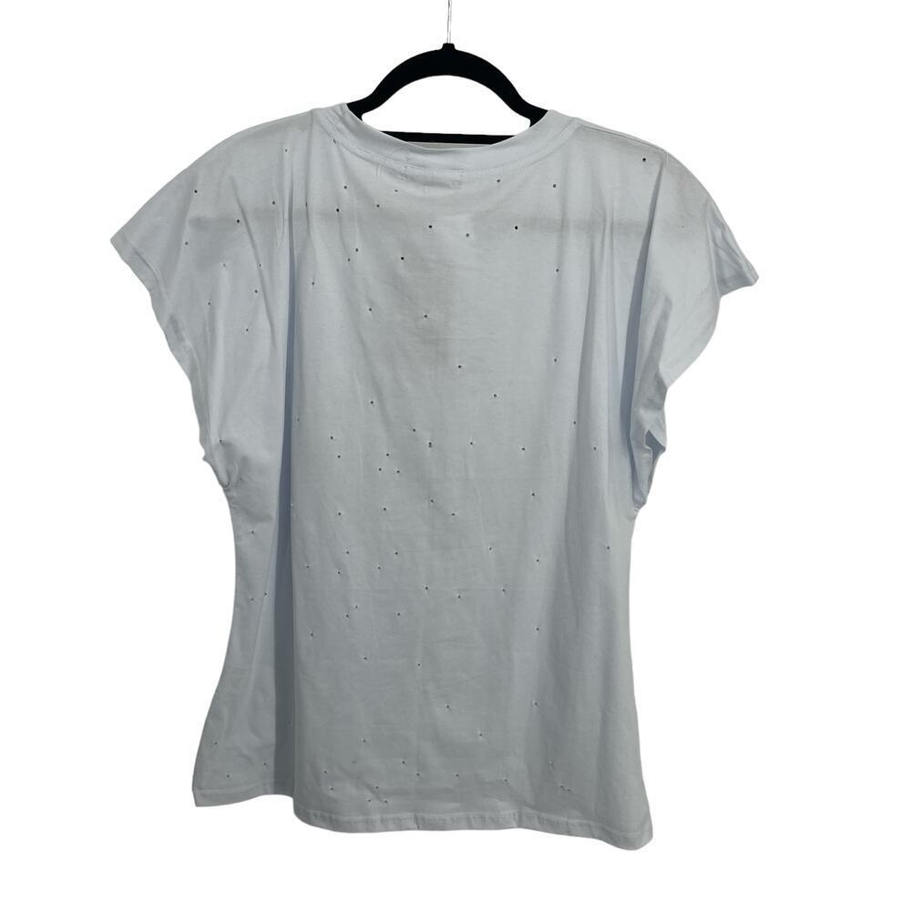 Balboa Women’s White Sequins Heart Lip Holes All Over Short Sleeve Tee T-shirt - Picture 7 of 11